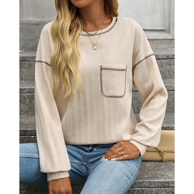 Women's Pullover Sweatshirt Casual Tops with Pockets Long