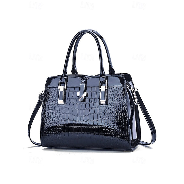 Sac à main femme en cuir verni imitation croco bordeaux
