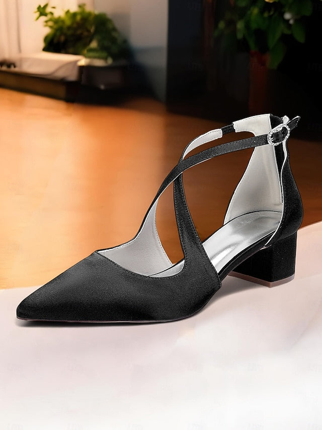 Ivory Heels Satin Toe Block Elegant Women's - Pointed