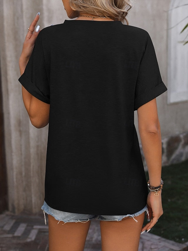 Women's T Shirt Tee Top Buttons Plain Fashion Stylish