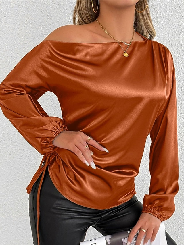 Women's Shirt Elegant Dressy Satin Top Asymmetric Solid