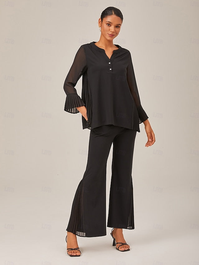Women's Contrast Design Pleated TENCEL Roma Top Curved Hem