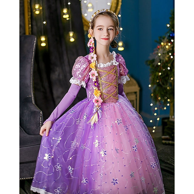 Dress Princess Cosplay Flower Cloak Rapunzel Girl
