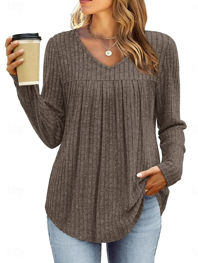 Women's Shirt Blouse Long Sleeve Tops Ruched Plain Stylish