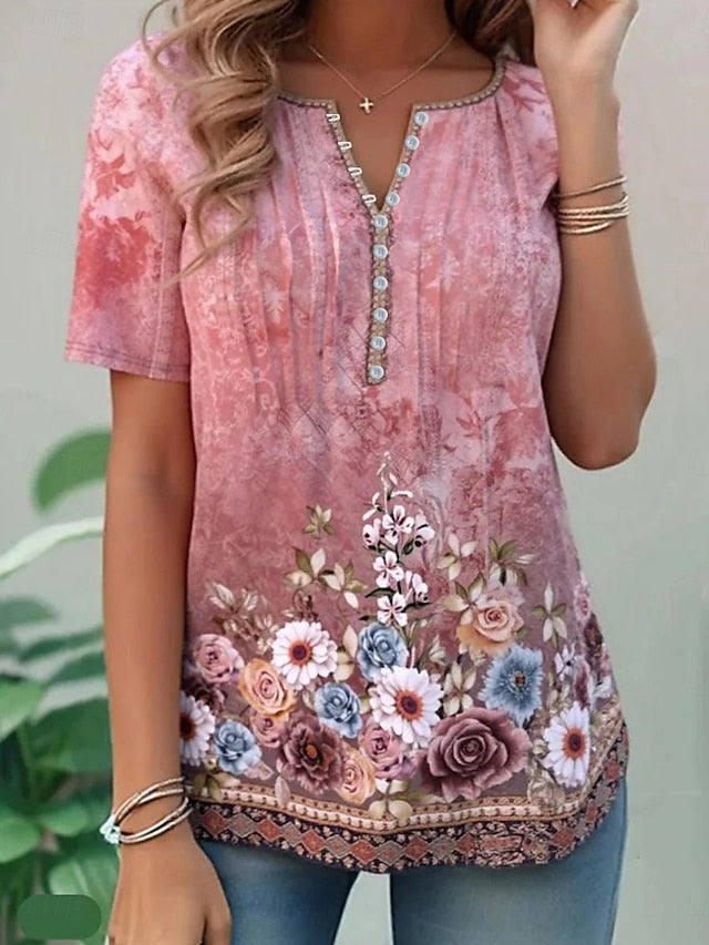 Women's Cotton Shirt Buttons Print Floral Graphic Plants