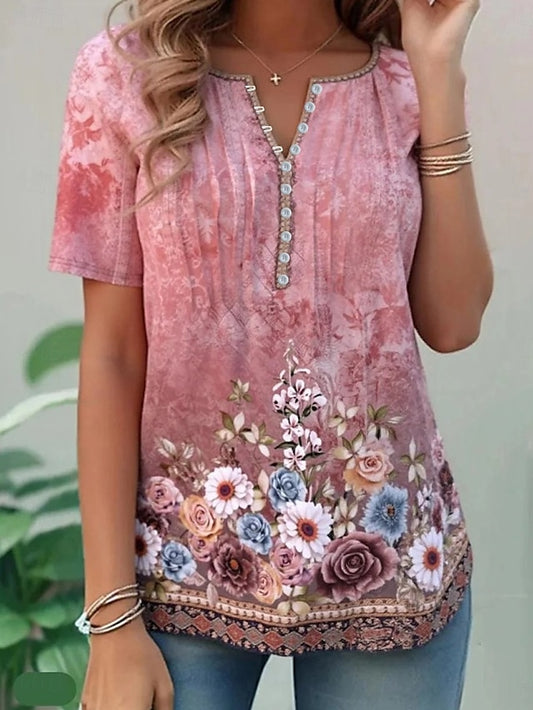 Women's Cotton Shirt Buttons Print Floral Graphic Plants