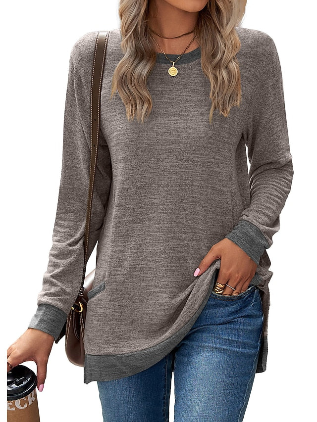 Women's T Shirt Print Color Block Basic Long Sleeve Puff
