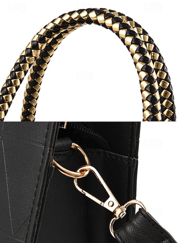 Women's Faux Leather Handbag with Pearl Pendant – Elegant