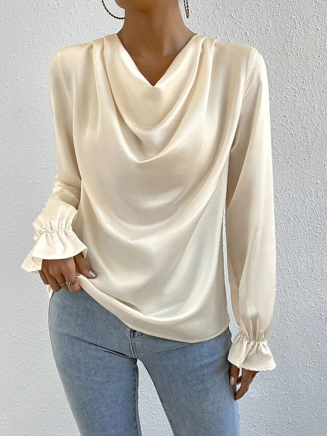 Women's Blouse Ruched Solid Color Elegant Stylish Basic