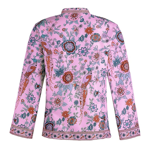 Women's Shirt Blouse Yellow Pink Dusty Rose Graphic Floral