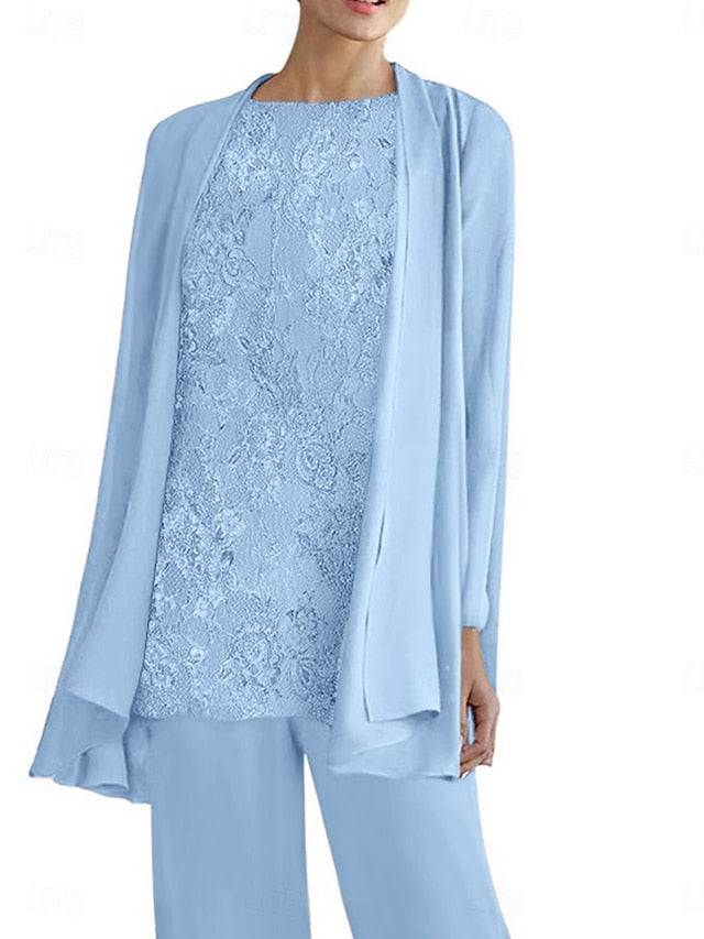 Elegant Mother Dress 3 Bride the Pantsuit Neck Piece of Crew