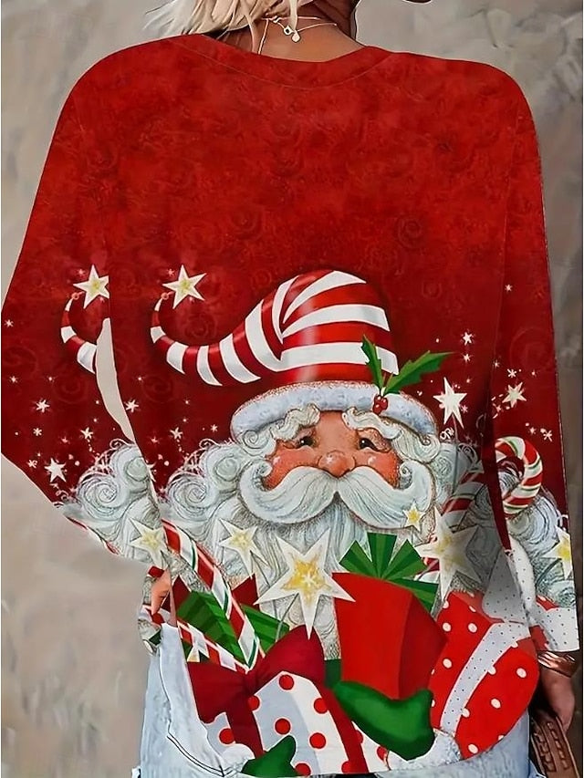Christmas Women's T-Shirt Round Neck Red Festive Holiday