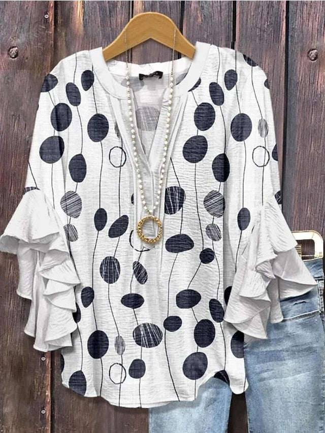 Women's Blouse V Neck Graphic Geometric Bohemia Vintage