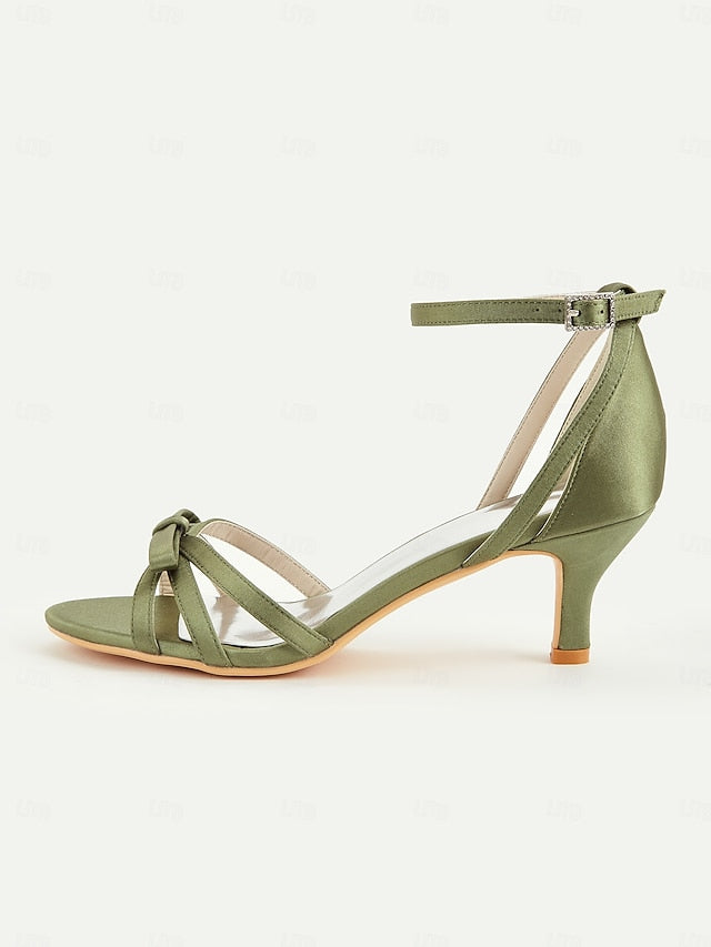 Satin Heel Vintage Green 1950s Women's Strappy Kitten