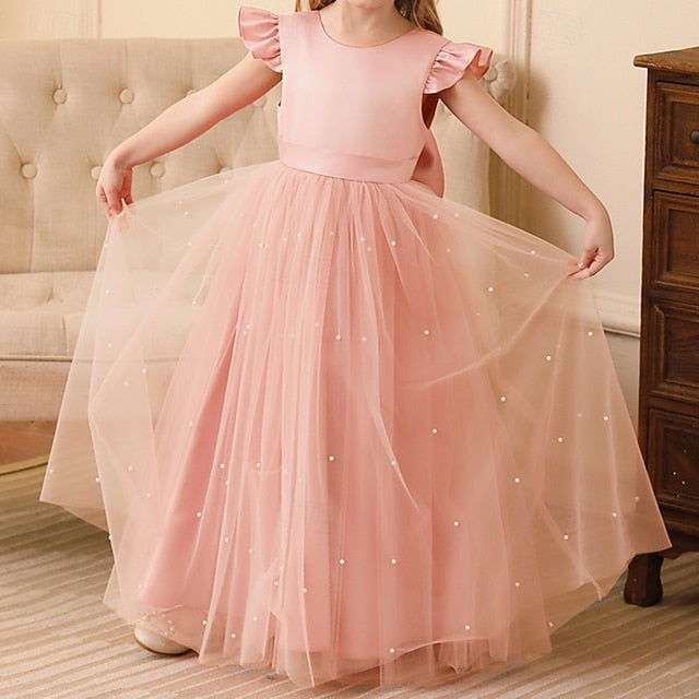 Dress Solid Kids Party Girl Girls' Color Flower