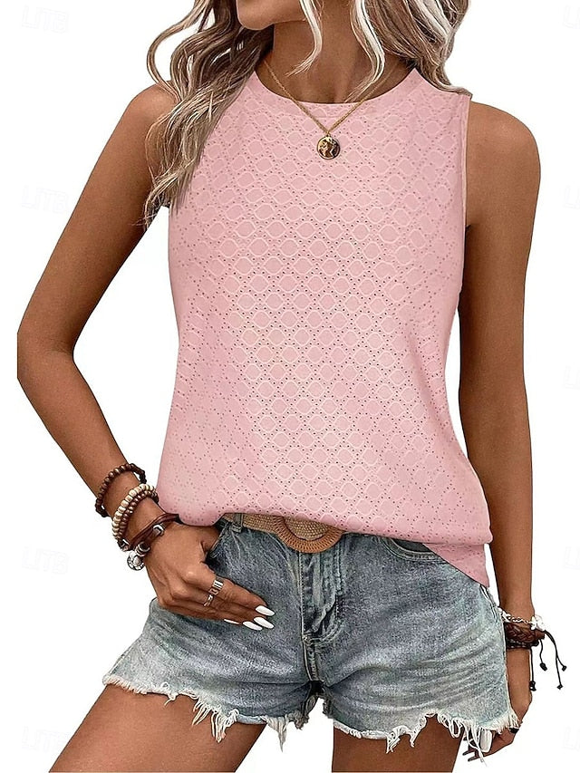 Women's T Shirt Tank Top Tee Top Patchwork Eyelet Solid