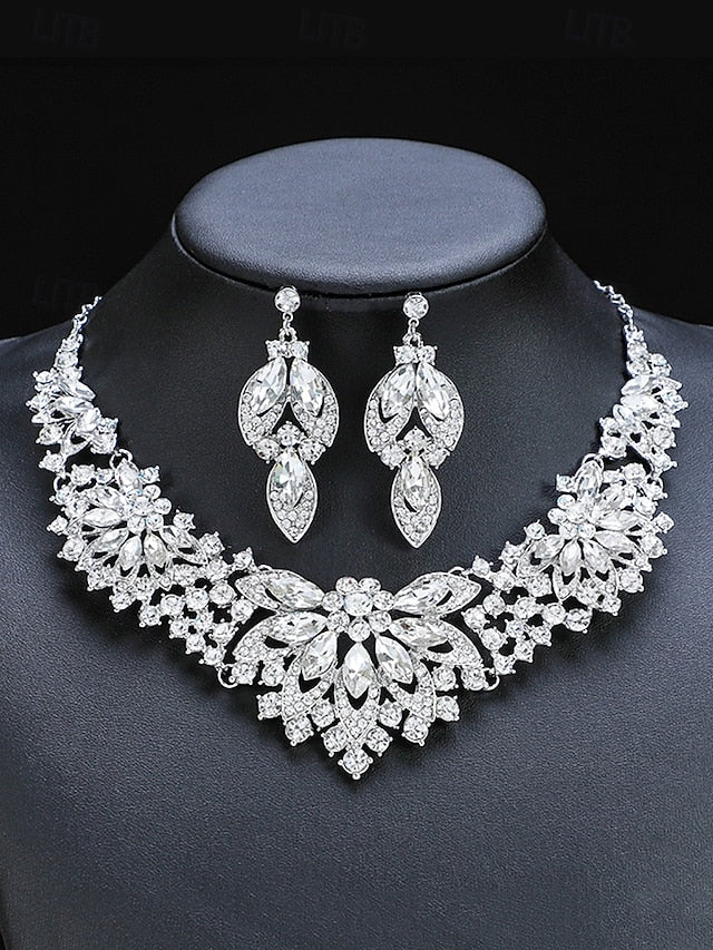 Elegant Set – Jewelry Statement Necklace Crystal Green