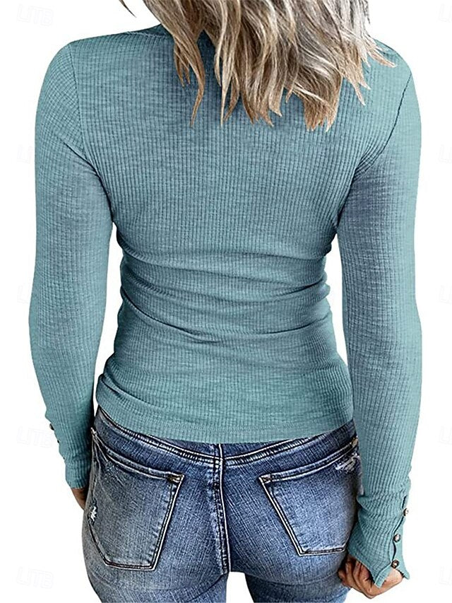 Women's T Shirt Buttons Plain Fashion Modern Casual Long