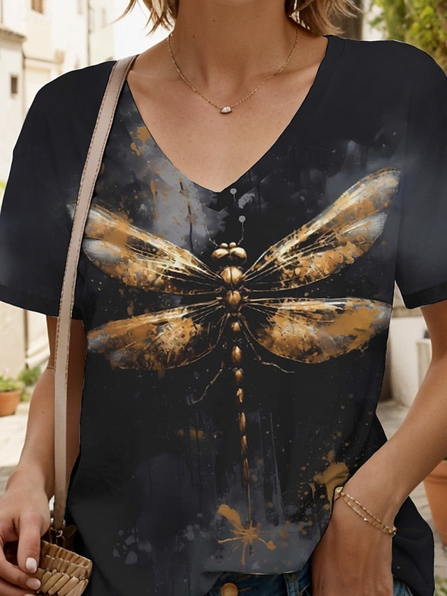 Women's T Shirt Print Graphic Animal Dragonfly Vintage