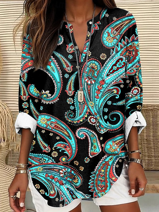 Women's Blouse Linen Like Breathable Lightweight Tunic V