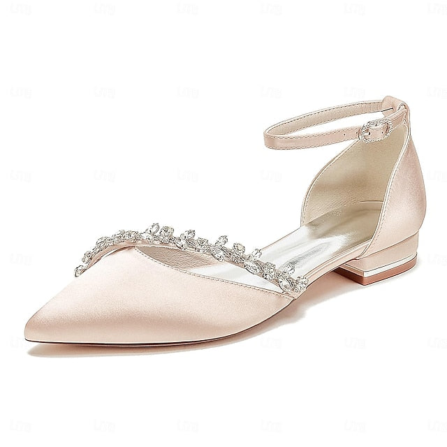Pointed Toe Elegant Flats Wedding Women's – Satin White