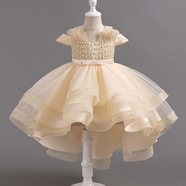 Girls' Kids Short Solid Wedding Dress Sleeve Party Color