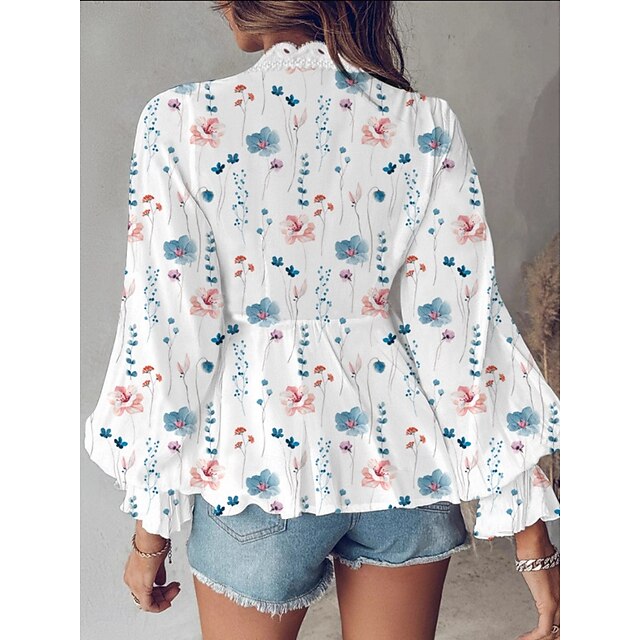 Women's Blouse Lace up Lace Floral Stylish Casual Long