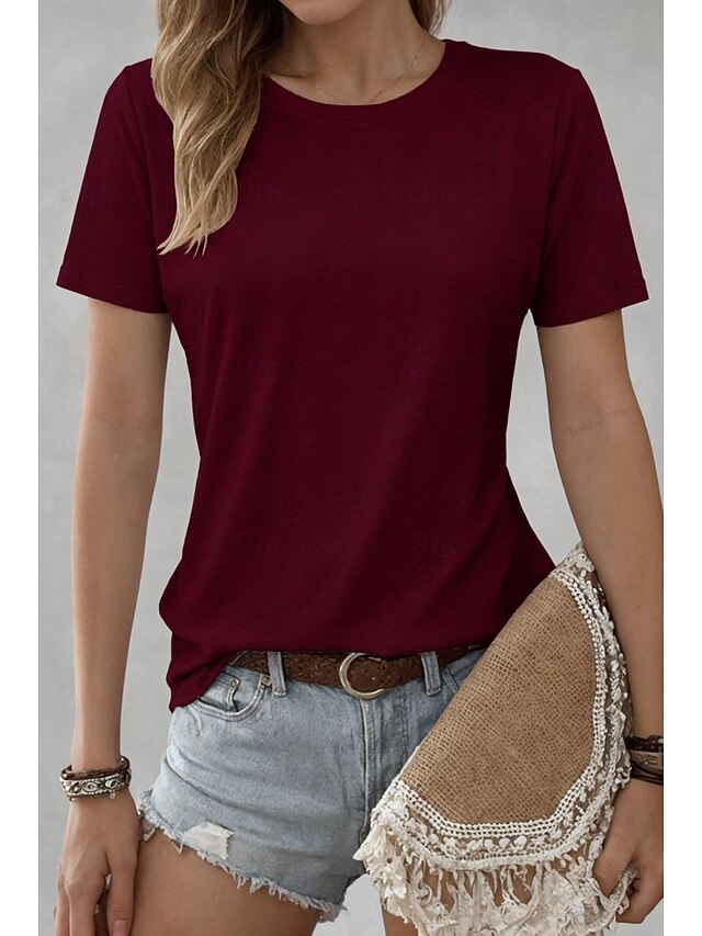 Women's T Shirt 100% Cotton Solid Color Classic Casual