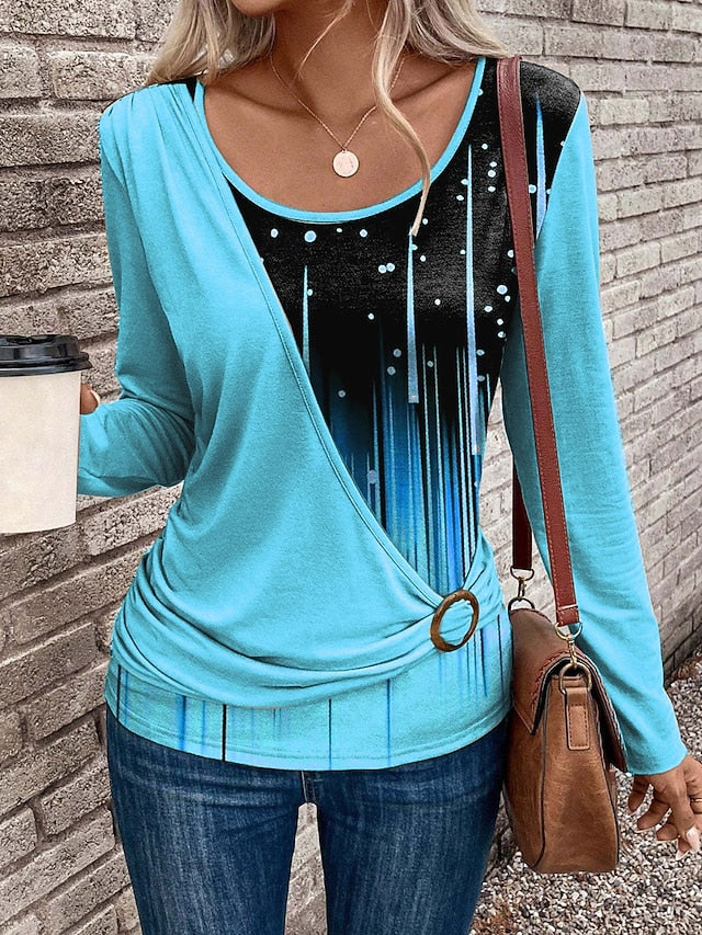 Women's T Shirt Patchwork Print Graphic Geometric Gradient