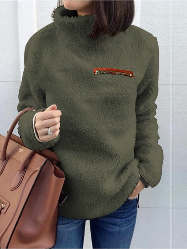 Women's Blouse Zipper Solid Color Stylish Casual Long