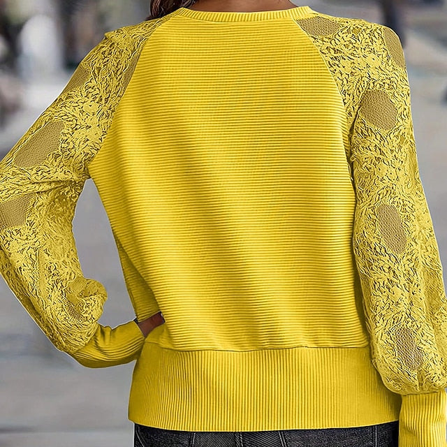 Women's Lace Splicing Top Blouse Ruched Lace Patchwork