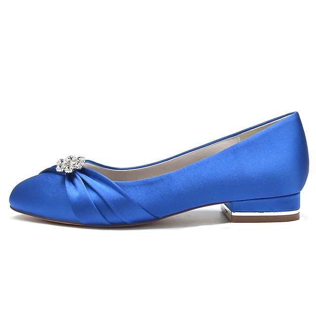 with Satin Wedding Light Women's Rhinestone Flats Blue