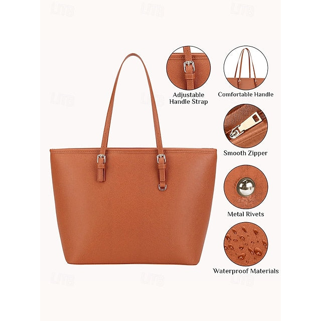 Faux Brown Leather Large Bag Classic Women's Tote -