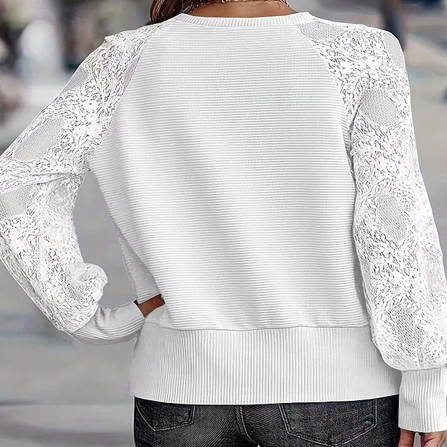 Women's Lace Splicing Top Blouse Ruched Lace Patchwork