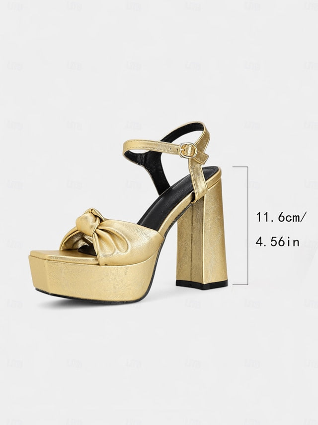 Gold Chunky - Platform Women's Heel High Block Sandals