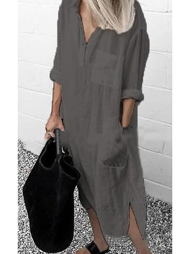 Women's Maxi long Dress Faux Cotton Linen Dresses White