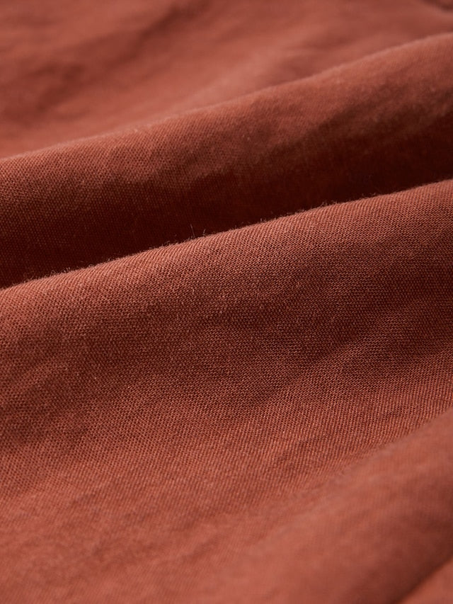 Lyocell-blend Broadcloth Solid Color Loose Long Pants