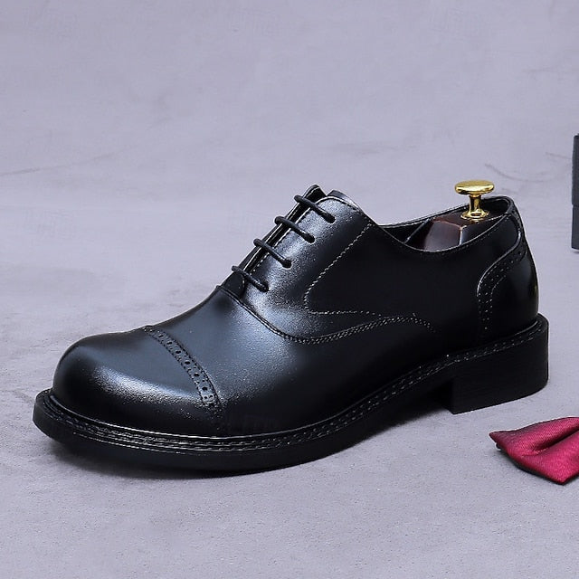 Men's Toe Genuine Leather Cap Oxford First Shoes-