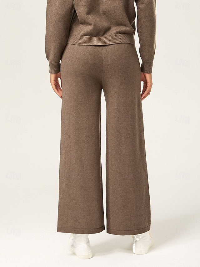 Women's Coffee Brown Straight-Leg Sweater Pants Elastic
