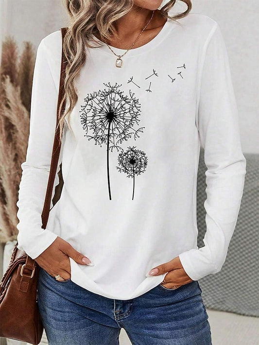 Women's T Shirt Print Dandelion Basic Casual Long Sleeve