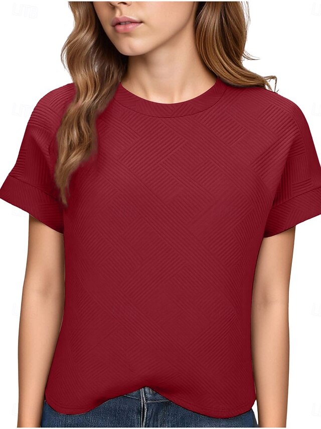 Women's T Shirt Tee Top Textured Solid Color Fashion