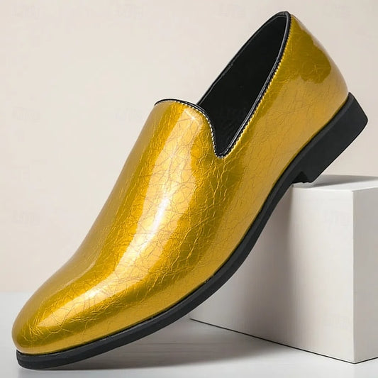 Men's Slip-On Gold Fashionable Metallic – Loafers Shiny