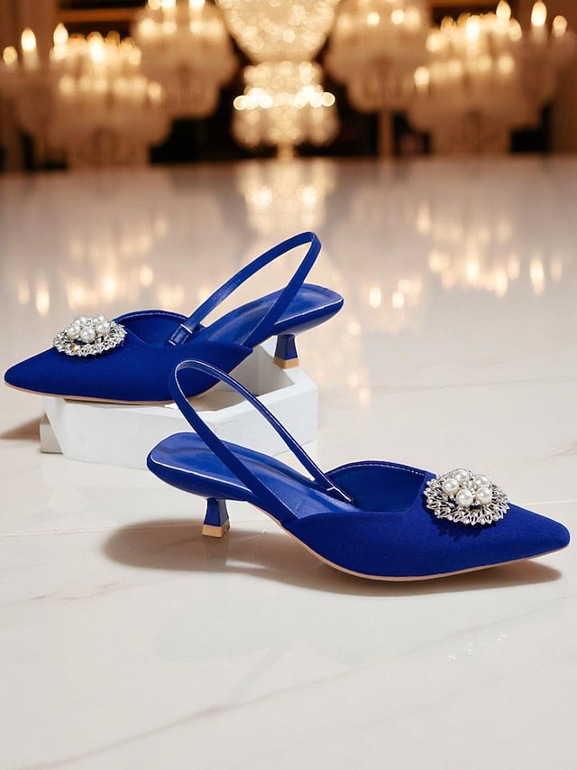 with Pumps Pearl Satin Blue Slingback Women's and