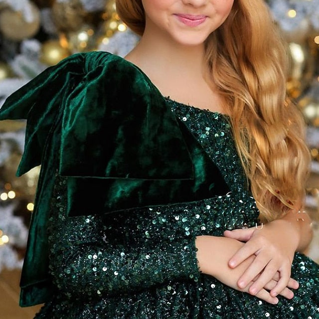 Wedding Sequins Long Party Sequin Dress Kids Girls' Sleeve