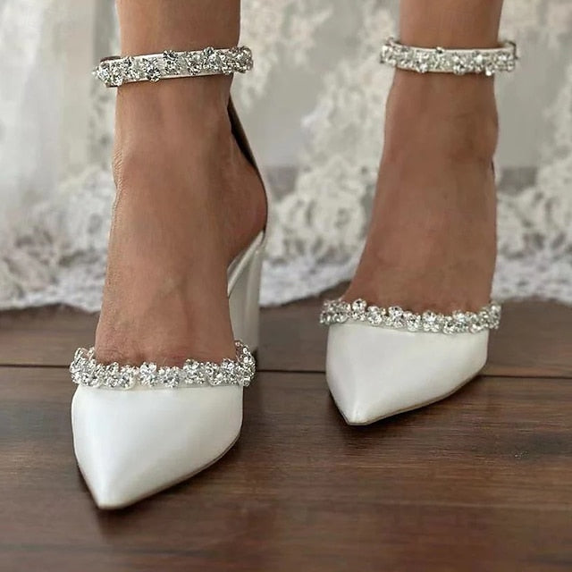 Wedding Heel Women's Shoes Pointed Toe – Block with White