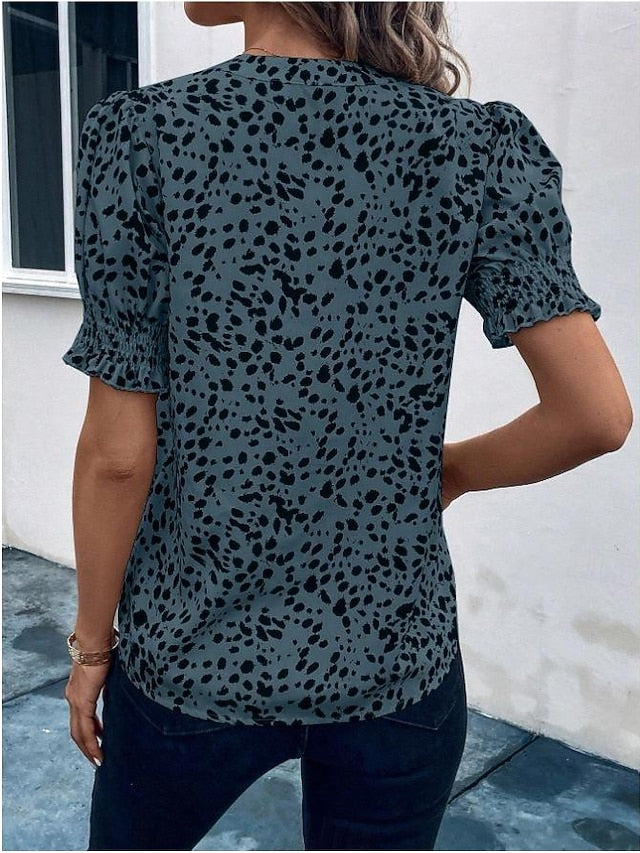 Women's Shirt Blouse Casual Polka Dot Print Short Sleeve