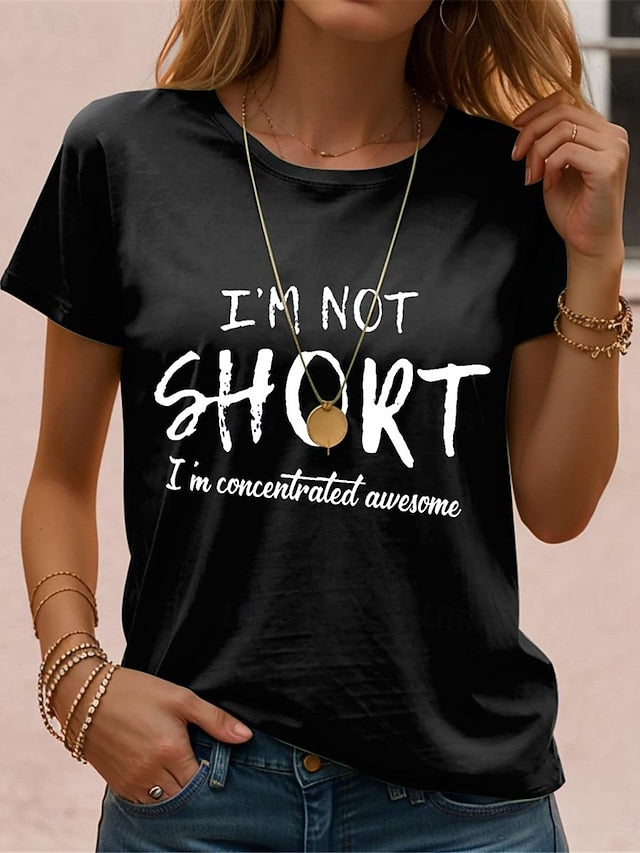 Women's T shirt Casual Funny Quote Crew Neck Black White