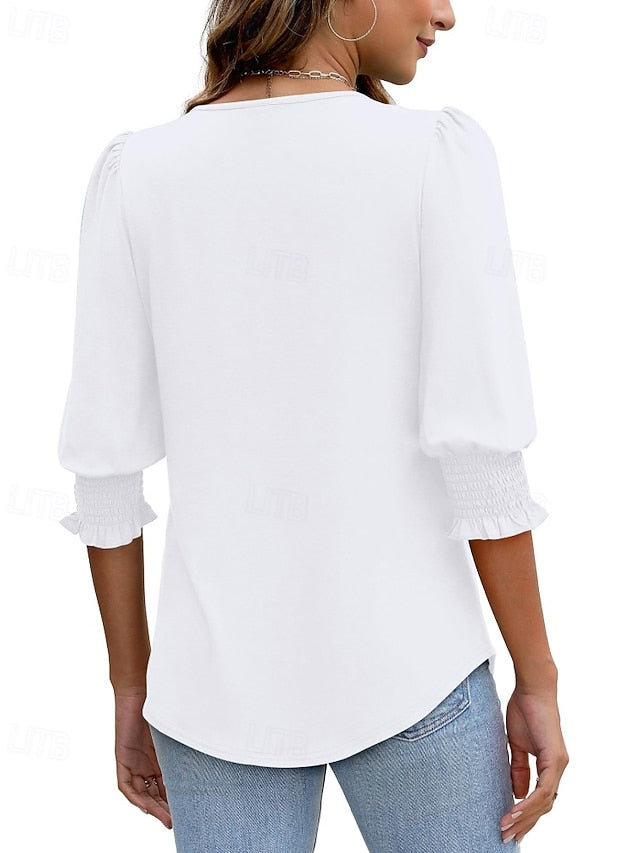 Women's T Shirt Tee Top Plain Casual 3/4 Length Sleeve Crew