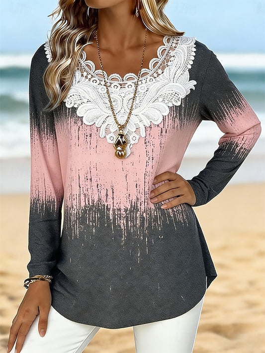 Women's T Shirt Lace Eyelet Ombre Graphic Abstract Fashion