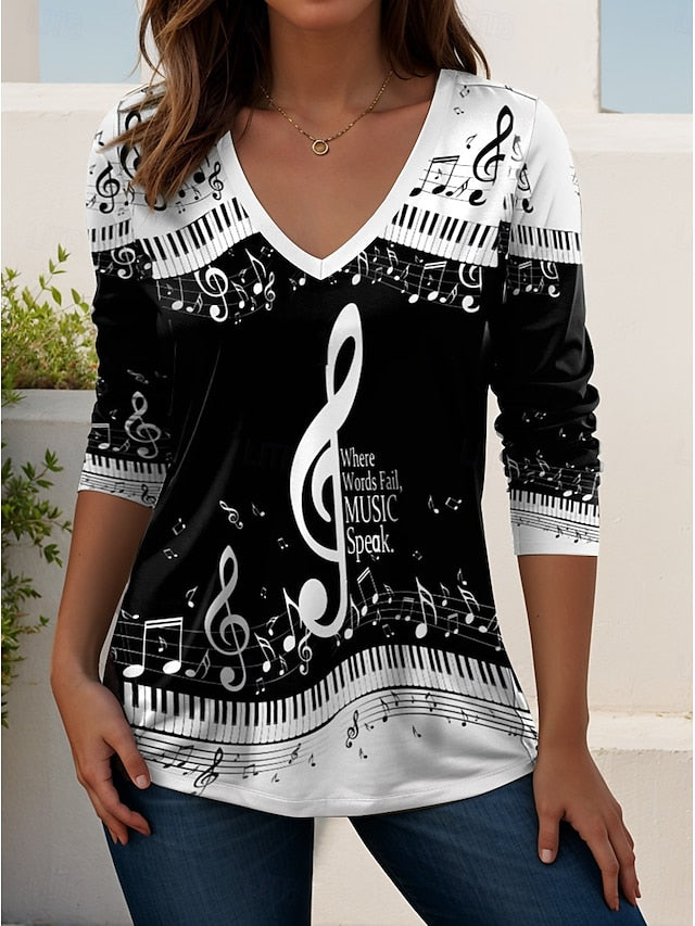 Music Festival Women's T shirt Long Sleeve V Neck Long
